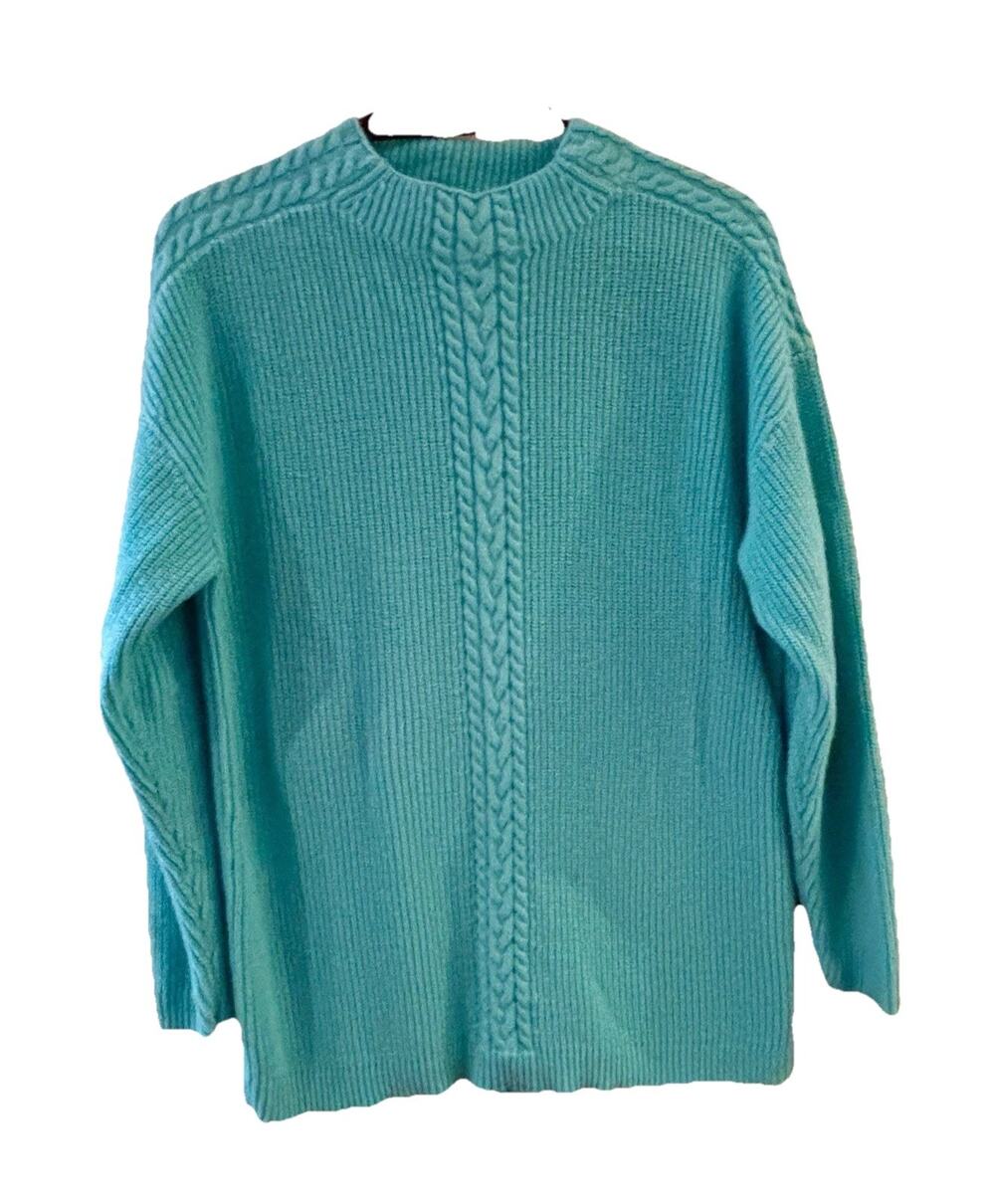 Talbots Sweater Pull Over Sz XL Cable & Rib Knit Teal Green Nylon Wool Blend